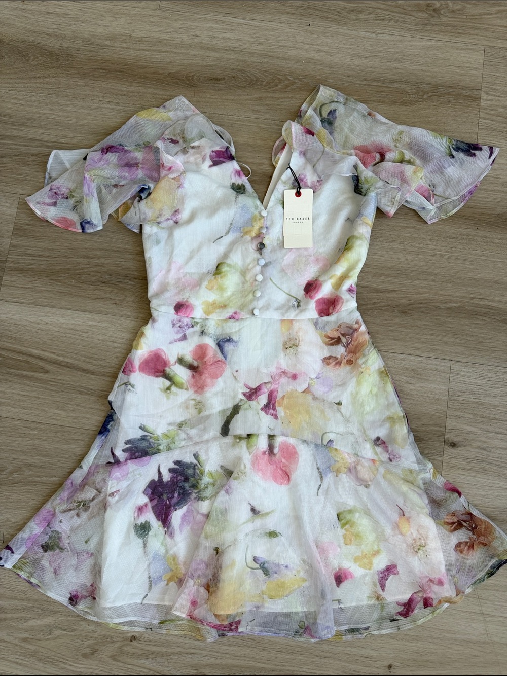 Ted Baker White Floral Off-Shoulder Tiered Mini Dress